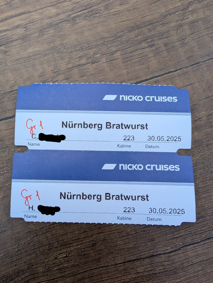 Zwei Tickets für den geführten Ausflug der Reederei in Nürnberg. Motto: Nürnberg Bratwurst. 