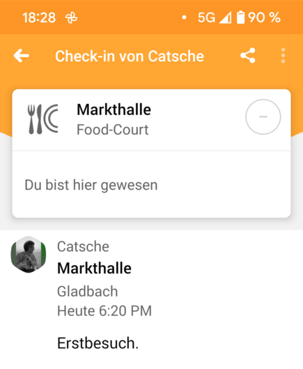 Screenshot aus Swarm mit den Informationen zur Markthalle. Als Kategorie für den Eintrag habe ich Food Court festgelegt.